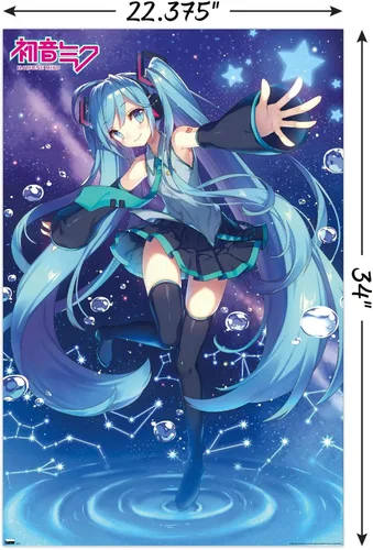 Miniatura 3 de Hatsune Miku - Póster de pared de estrellas, 34 pulgadas de largo x 22.4 pulgadas de ancho, versión sin marco