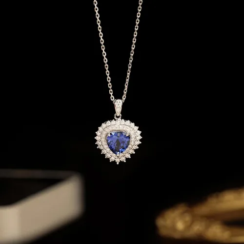 Miniatura 3 de Collar Heart of the Ocean Colgante de zafiro azul y moissanita cultivado en laboratorio, plata de ley 925 chapada en oro blanco de 18 quilates
