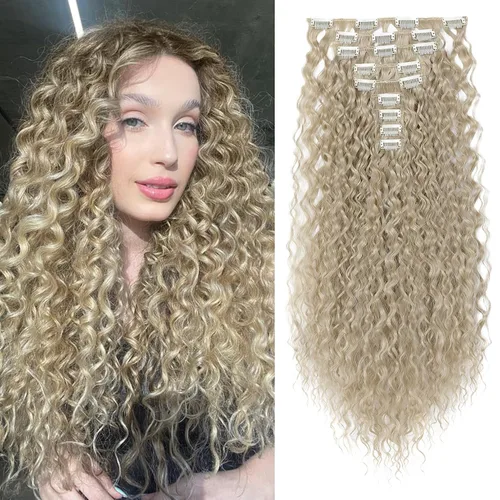 Miniatura 10 de LONAI Extensión de Cabello, 9 piezas, 56 cm de largo, castaño, extensiones de cabello rizadas con pinza, LN002, extensiones de cabello sintético