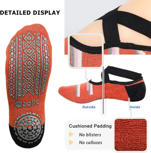 Miniatura 100 de Ozaiic - Calcetines de yoga para mujer con correas y agarres antideslizantes, ideales para pilates, Pure Barre, ballet, danza y entrenamiento