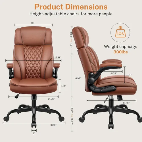 Miniatura 3 de Silla de oficina con brazos abatibles, silla de oficina ejecutiva de cuero ergonómica con soporte lumbar, reposacabezas ajustable, silla