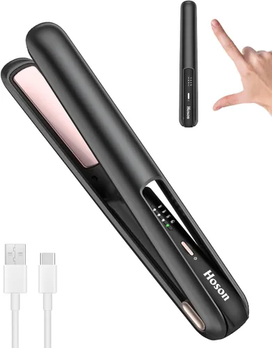 Plancha de pelo inalámbrica, mini plancha plana portátil de viaje para flequillo, pelo corto, rizador recargable y rizador 2 en 1, negro, para