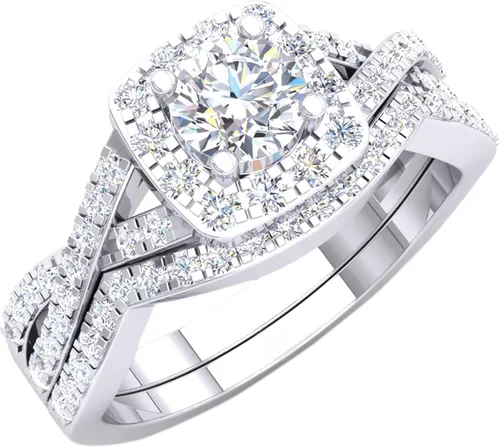 Dazzlingrock Collection 5mm Centre Round Cubic Zirconia Halo Crisscross Shank Engagement Ring Set for Women (Color White, Clarity Clean) in 10K Gold