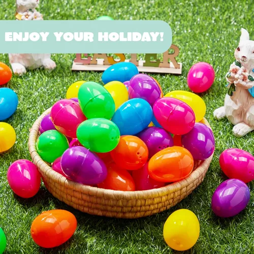 Miniatura 6 de JOYIN 50 huevos de Pascua de 2.3 pulgadas, huevos de plástico vacíos rellenables coloridos y brillantes a granel para caza de Pascua, golosinas