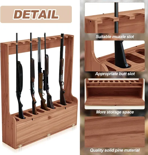 Miniatura 3 de Soaoo Estante para pistolas, estante de exhibición de madera para pistola de piso de diez pistolas, estante de exhibición de armas con compartimento