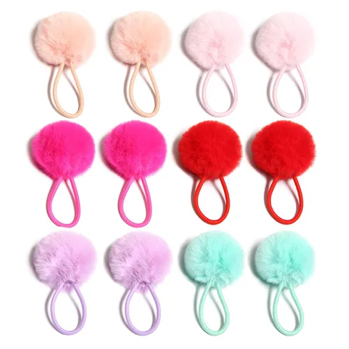 Miniatura 12 de SUSULU Bandas elásticas de pelo sintético de conejo con pompón para mujer, banda de goma con soporte de cola de caballo de 2.0 in, accesorios 6