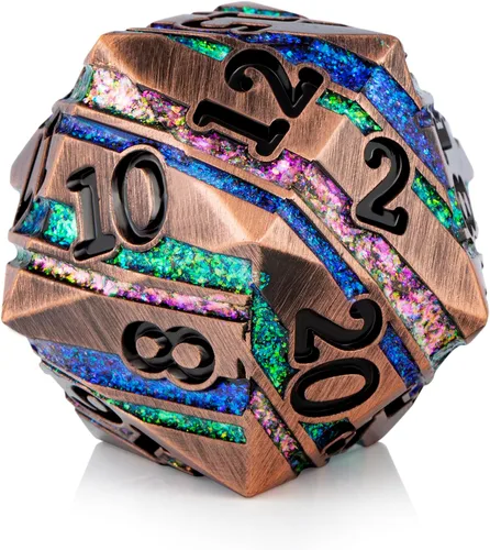 D20 D&D Dice DNDND - Troquel metálico grande de 1.299 in de 20 caras con hermosa caja de regalo para Calabozos y Dragones (rayas coloridas)