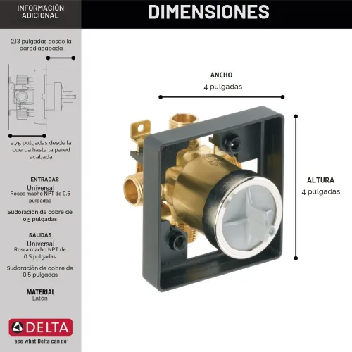 Miniatura 5 de Válvula de tina multi elección Delta Faucet R10000-UNBX y ducha universal para el cuerpo