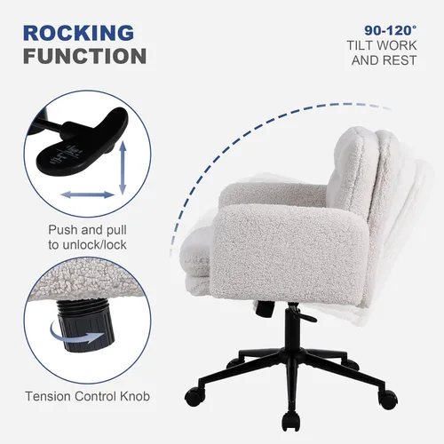 Miniatura 5 de Youhauchair Silla tapizada para oficina en casa, cachemira sintética, moderna, respaldo medio, silla de escritorio con ruedas, ergonómica, altura