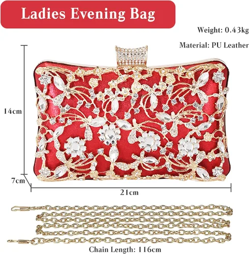 Miniatura 3 de Bolso de noche con diamantes de imitación para mujer, bolso de mano de cristal con lentejuelas brillantes, bolso de hombro floral