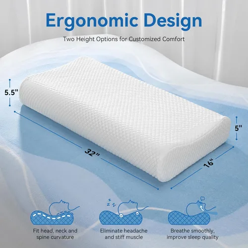 Miniatura 3 de AM AEROMAX Almohada de espuma viscoelástica de contorno tamaño King de 32 pulgadas, almohada cervical para aliviar el dolor de cuello, almohadas