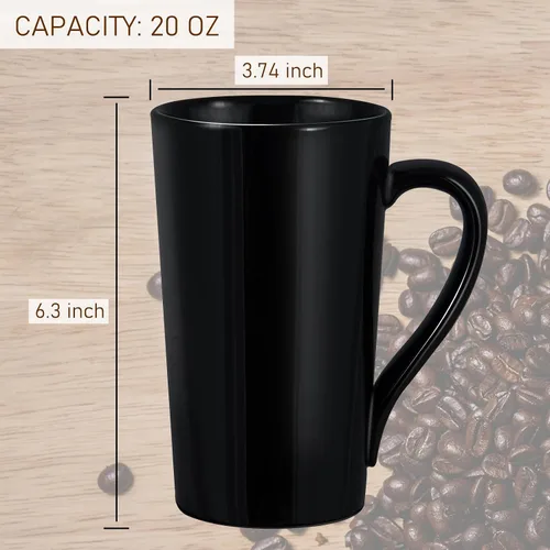 Miniatura 3 de Juego de 6 tazas de café de porcelana de 20 onzas, tazas de café grandes y altas con asas, tazas de café modernas de cerámica para café, té, cacao