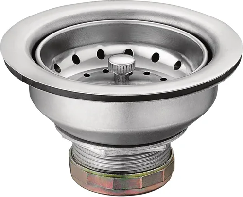Moen Colador de cesta de acero inoxidable para fregadero de cocina con montaje de drenaje, tapón de drenaje de fregadero de 3-1/2 pulgadas, 22036