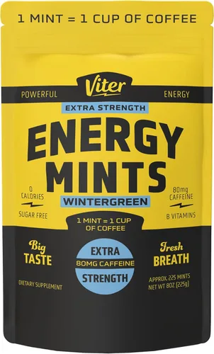 Miniatura 12 de Viter Energy Mentas con cafeína extra fuertes, 80 mg de cafeína, vitaminas B, sin azúcar. (menta, 8 onzas, bolsa a granel)