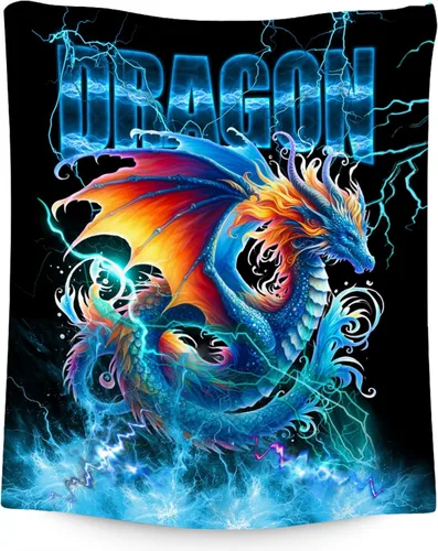 Manta de dragón para niños, regalos para los amantes del dragón, 30 x 40 pulgadas, manta de franela cálida y acogedora para sofá