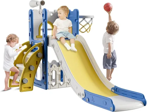 Miniatura 9 de Juego de tobogán infantil para niños pequeños, para interiores y exteriores, con espacio de almacenamiento y pasos antideslizantes, regalos