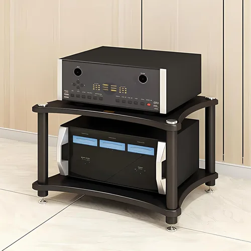 Estante de componentes de audio resistente, soporte de medios AV de gran espacio de almacenamiento con clavijas de pie que absorben los golpes,