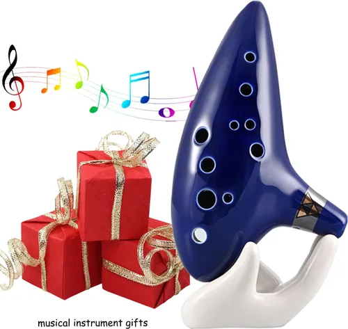 Miniatura 6 de Ocarina de 12 agujeros Alto C de cerámica con libro de canciones, soporte de exhibición, instrumento musical para principiantes