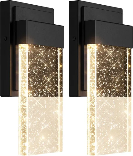 Miniatura 8 de BesLowe Lámparas de pared para exteriores con cristal de burbujas de cristal, apliques exteriores impermeables, faroles de pared LED, luces