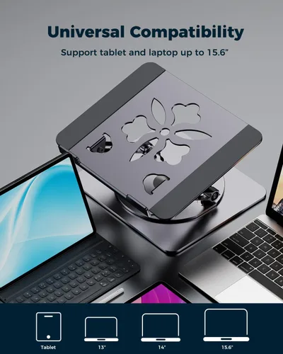 Miniatura 6 de Soporte Ajustable para Laptop de Escritorio - Elevador Portátil para Laptop con Base Giratoria, Soporte de Aluminio Plegable para Computadora, Gris