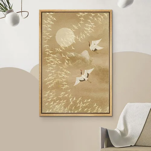 Miniatura 3 de NWT Impresión en lienzo enmarcado para pared, acuarela, grullas, pájaros volando, naturaleza salvaje, ilustraciones de arte moderno decorativo