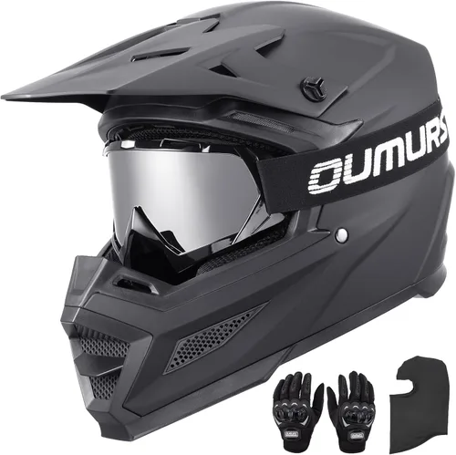 OUMURS DOT - Casco de motocross para adultos con gafas, guantes y máscara ajustable, visera solar, casco para adultos, todoterreno, motocross,