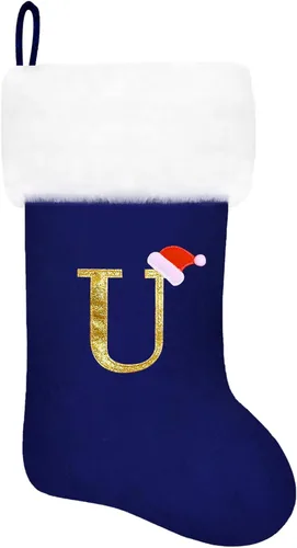 Miniatura 82 de Calcetines de Navidad bordados de 20 pulgadas con monograma, terciopelo negro con puño de felpa blanca supersuave, adornos clásicos para decoración