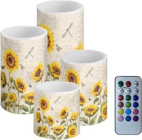 Miniatura 34 de Velas LED parpadeantes operadas por batería, juego de 4 con control remoto y temporizador, velas de llama danzante, velas de pilar para mesa, Playa