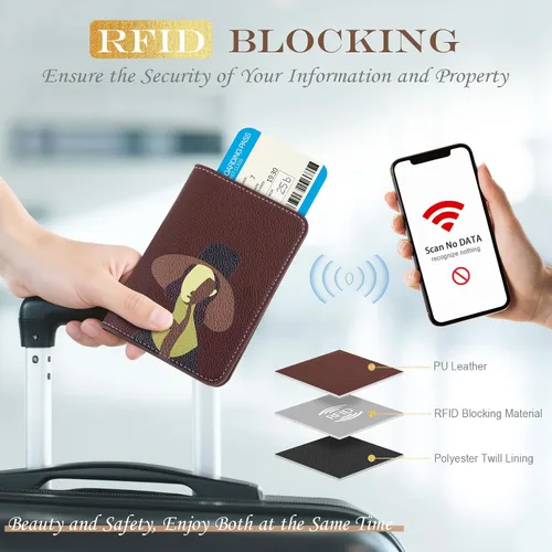 Miniatura 6 de Lychii Soporte para pasaporte, funda delgada para pasaporte, cartera de viaje con bloqueo RFID, funda protectora de piel sintética para pasaportes