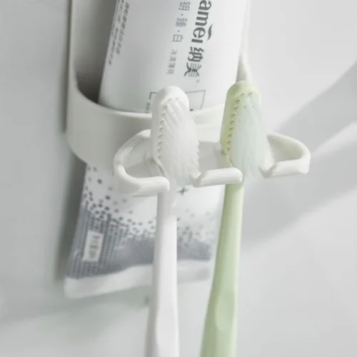 Miniatura 5 de 2 piezas de soportes para cepillo de dientes autoadhesivos montados en la pared, gancho para cepillo de dientes a prueba de agua, 3 en 1