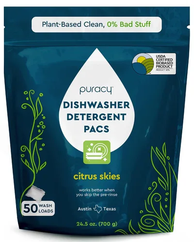 Miniatura 12 de Puracy Dishwasher Pods, Detergente natural para lavavajillas, pastillas para platos Free & Clear - Impulsadas por enzimas, libres de manchas
