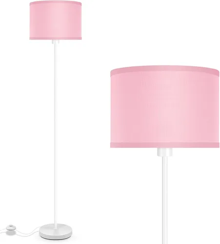 Miniatura 10 de Lámparas de pie doradas para sala de estar, lámpara de pie moderna, pantallas blancas, interruptor de pie, lámparas de poste simple lámpara alta