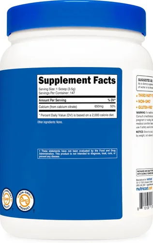Miniatura 5 de Nutricost Citrato de calcio en polvo (17.64 oz) (sin sabor), citrato de calcio puro, sin rellenos, sin gluten (1.1 libras)