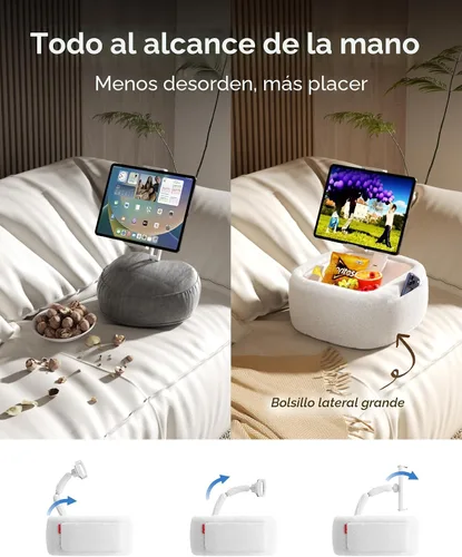Miniatura 2 de LULULOOK Soporte de almohada Kindle ultra esponjoso para leer, soporte de almohada para tableta con cuenco de aperitivos y brazo plegable compatible