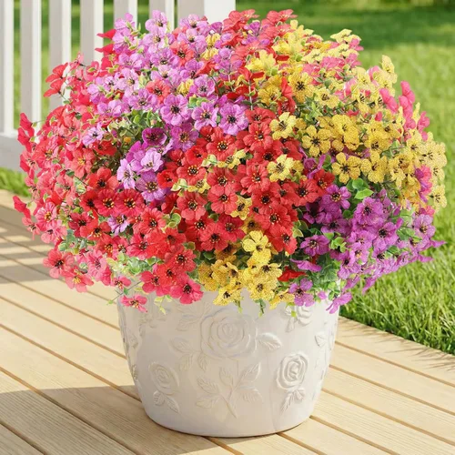 Miniatura 13 de Paquete de 22 flores artificiales para exteriores, flores sintéticas resistentes a los rayos UV con plantas de plástico, flores de seda sintética