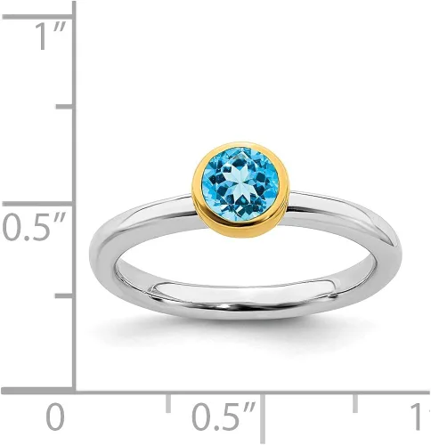 Miniatura 5 de Anillo de plata de ley 925 apilable chapado en oro azul topacio banda de eternidad
