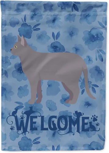 Miniatura 363 de Caroline's Treasures CK4813CHF - Bandera de bienvenida con gato abisinio azul, manga grande, para porche, para colgar en la pared, poliéster