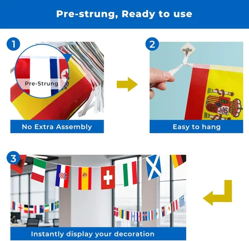 Miniatura 4 de 100 banderas de país de 82 pies, banderas de poliéster reutilizables del mundo pre-encordadas para decoración de aula, fiesta, festival, patio y 100