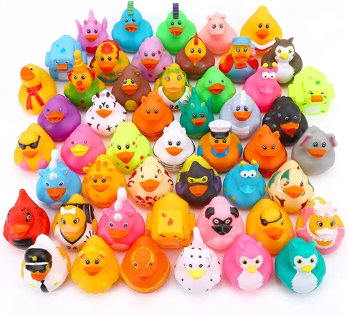Miniatura 7 de Paquete de 100 patos de goma al por mayor, patitos surtidos para Jeeps Ducking, patitos de goma para juguetes de baño para bebés, juguetes de baño