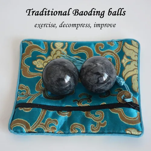 Miniatura 3 de Baoding Balls - Bolas chinas, mármol gris y negro, masaje de salud, alivio del estrés, relaja los dedos, entrenador de terapia de pelota de tai chi