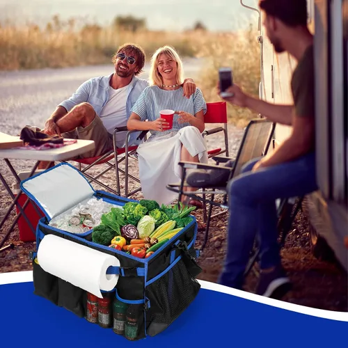 Miniatura 6 de Organizador grande para parrilla con bolsa refrigeradora, organizador de accesorios de barbacoa, cesta de picnic con soporte para toallas de papel