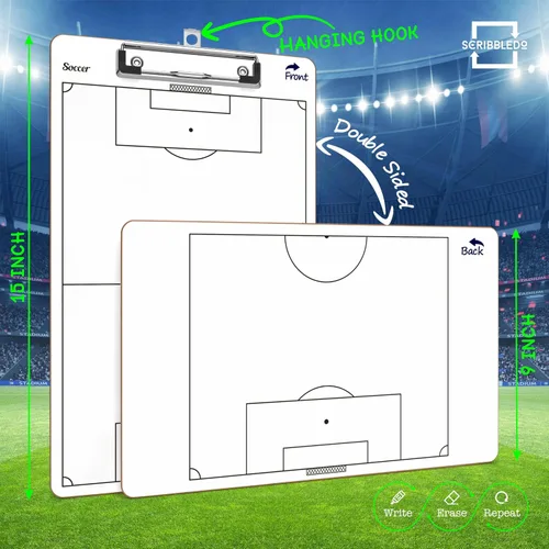 Miniatura 3 de Scribbledo Tabla de entrenamiento de fútbol de borrado en seco de 15 x 9 pulgadas, pizarra blanca de fútbol para entrenadores, accesorios