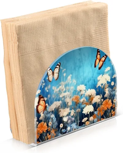 Miniatura 2 de Servilleteros de flores moradas con mariposas para mesas, servilleteros de acrílico transparente, servilleteros de cóctel para cocina, restaurante