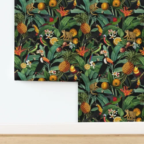 Miniatura 4 de Muestro de papel tapiz extraíble – Naturaleza Botánico Tropical Tucanes Monos Loros Papel pintado personalizado pre-pegado por Spoonflower