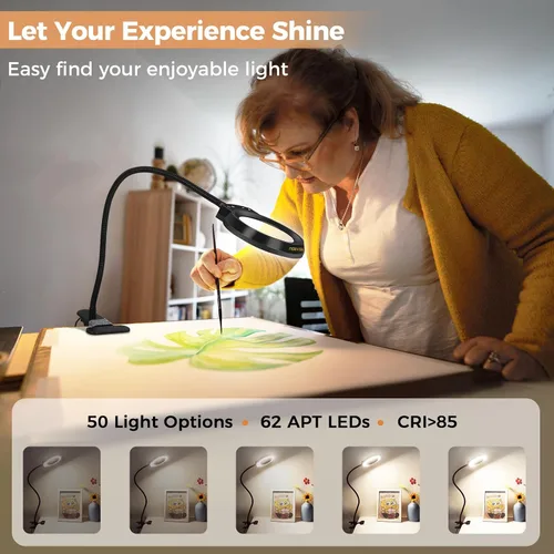 Miniatura 3 de Lupa con luz y abrazadera de escritorio más grande 10X lupa de escritorio con clip para trabajo cerrado, lectura de libros de cama, manualidades