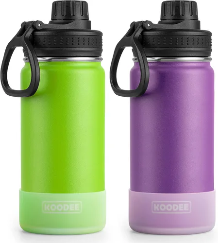 Miniatura 29 de Koodee Paquete de 2 botellas de agua, de 12 onzas, acero inoxidable, con aislamiento al vacío, con tapa de boquilla a prueba de fugas, color verde