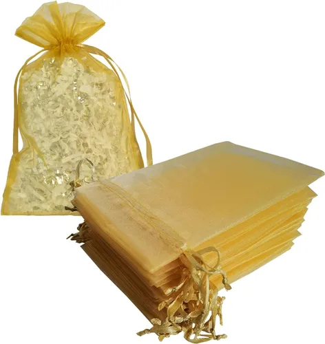 100 bolsas de organza con cordón de regalo para joyas, galletas, malla de tela transparente de 5 x 7 pulgadas, bolsa reciclable duradera para baby