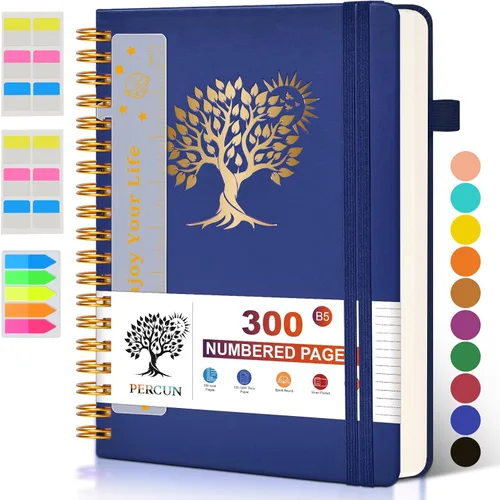 Miniatura 22 de Cuaderno grande en espiral para mujeres y hombres, 300 páginas rayadas numeradas, con rayas universitarias, cuaderno encuadernado en espiral de tapa