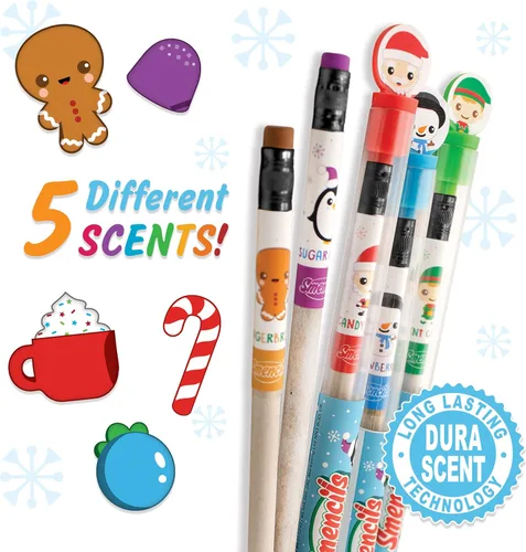 Miniatura 2 de Holiday Smencils Cylinder - Lápices perfumados gourmet patentados HB #2, 50 unidades, regalos para niños, recuerdos de fiesta, recompensas