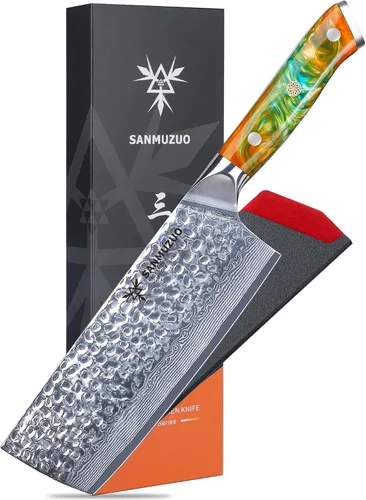Miniatura 15 de Cuchillo Santoku de 7" - Cuchillo de chef japonés - Acero de Damasco martillado y mango de resina - Serie YAO